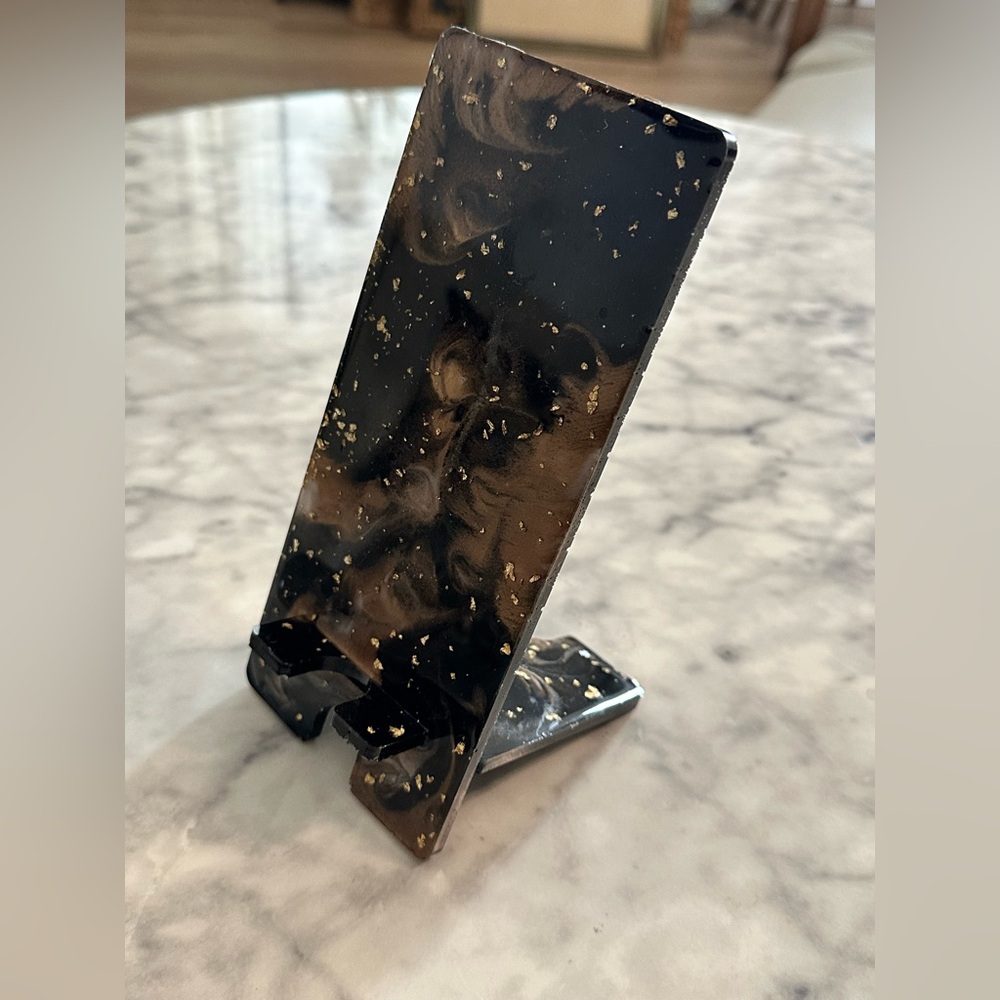 Black and Gold Swirl Phone Stand